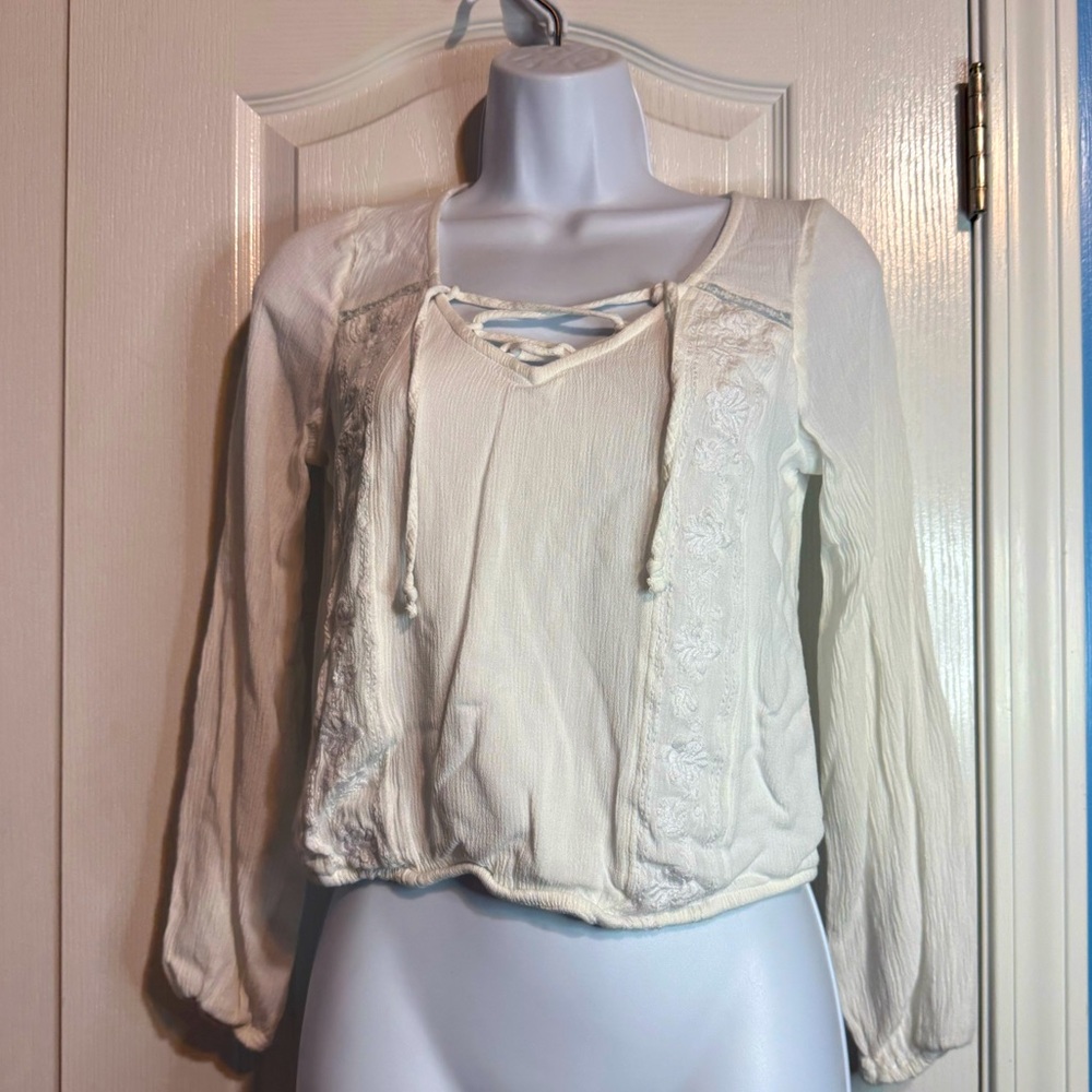 Hollister Boho Corset Lace Long Sleeve Blouse – Size XS